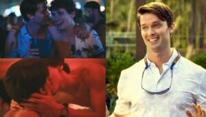 Atriz de The White Lotus explica reação de Patrick Schwarzenegger após cena de beijo gay