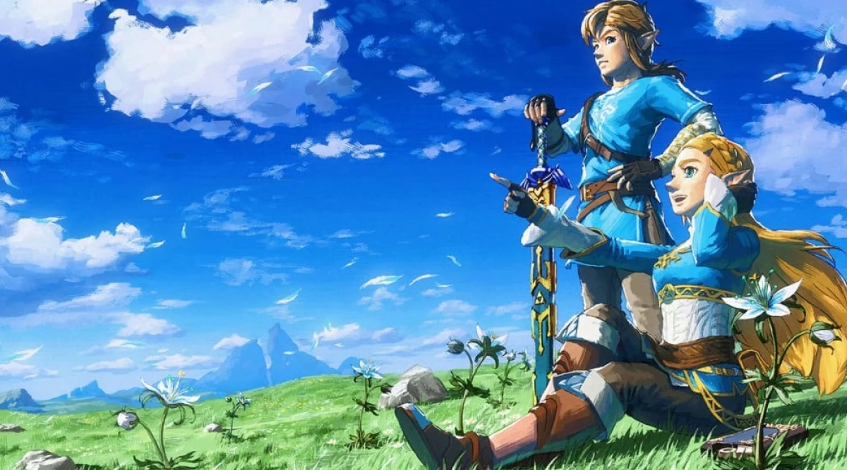 Link e Princesa Zelda observam o horizonte em arte oficial de The Legend of Zelda: Breath of the Wild