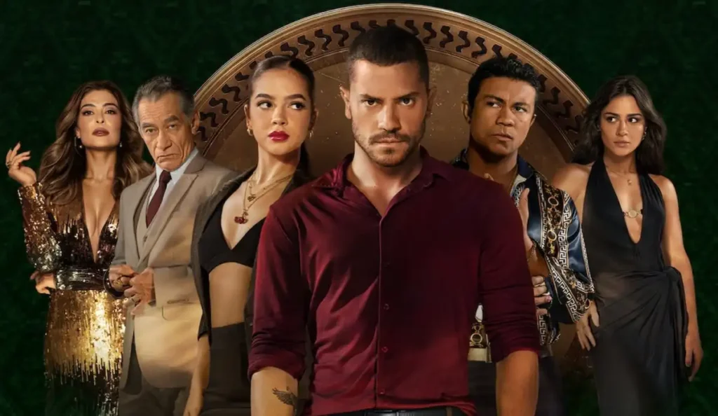 Pôster da série Os Donos do Jogo com o elenco principal