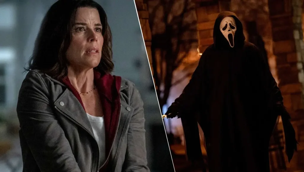 Pânico 7: Neve Campbell retorna em trailer eletrizante com o Ghostface mais brutal da franquia Montagem com Neve Campbell e Ghostface em Pânico 7