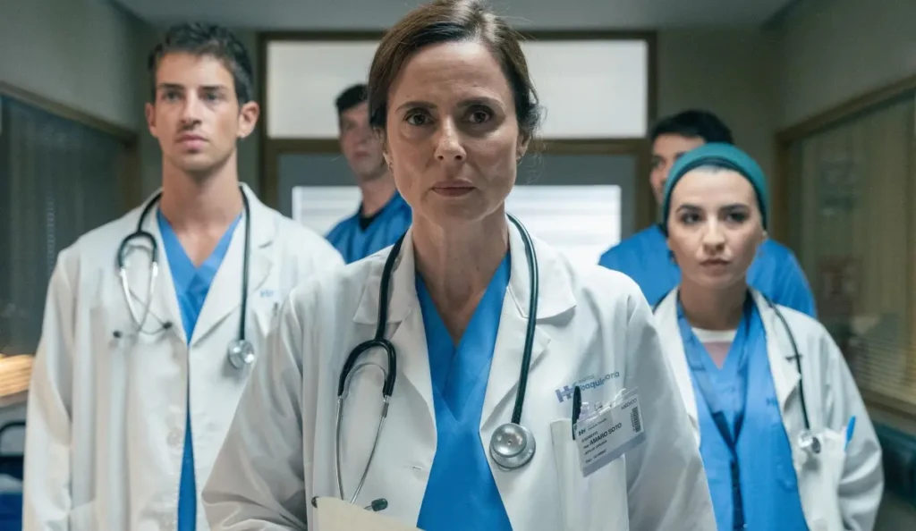 Cana da segunda temporada da série Respira, com os personagens no corredor do hospital
