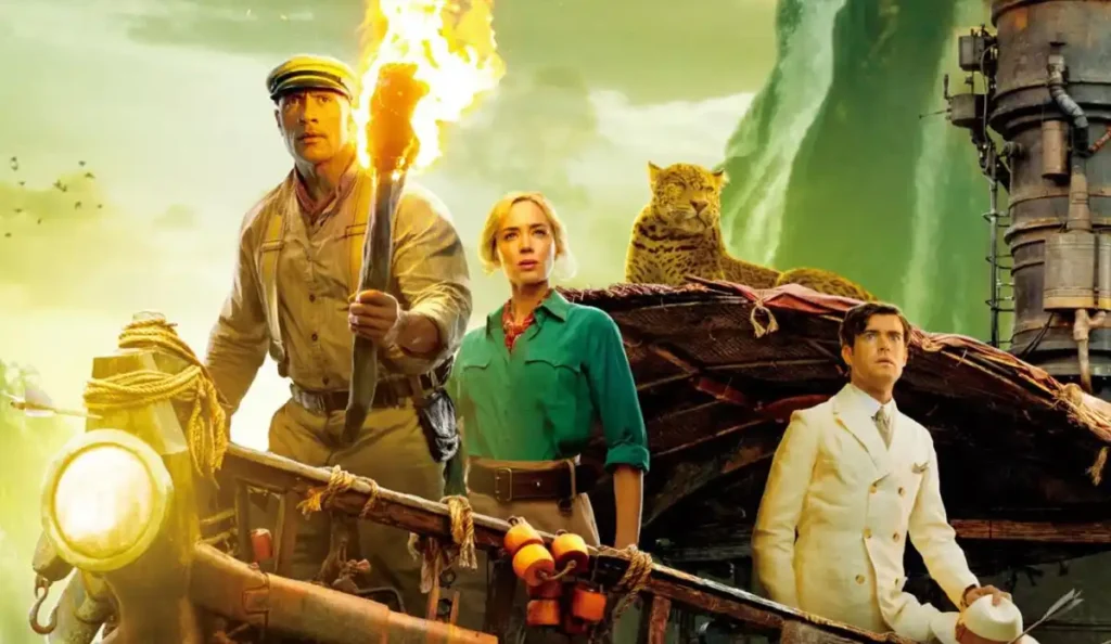ersonagens enfrentam perigos na selva em Jungle Cruise, filme da Disney exibido na Tela Quente da TV Globo.