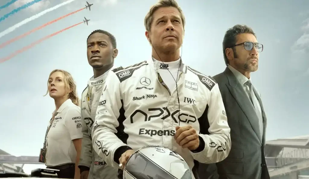Brad Pitt interpretando Sonny Hayes em cena de F1 durante momento crucial da história