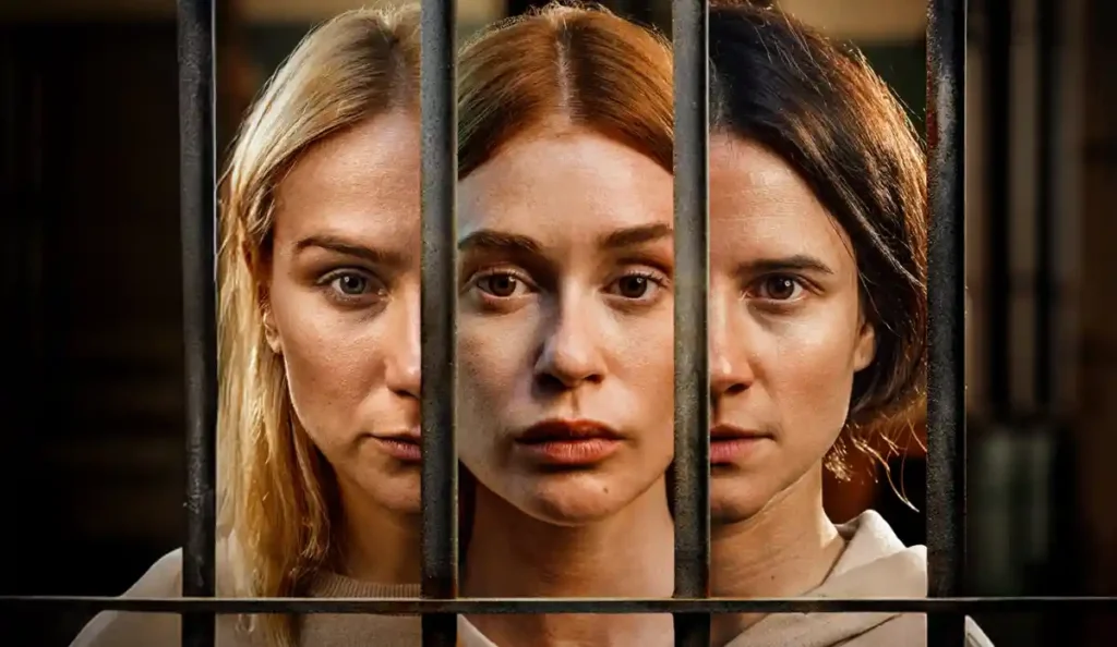 Cena coletiva no pátio da penitenciária mostrando diversas detentas em Tremembé, produção brasileira do Prime Video.