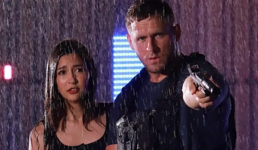 Cena do confronto final entre Bang e Cutter no filme Alvo da Máfia da Netflix