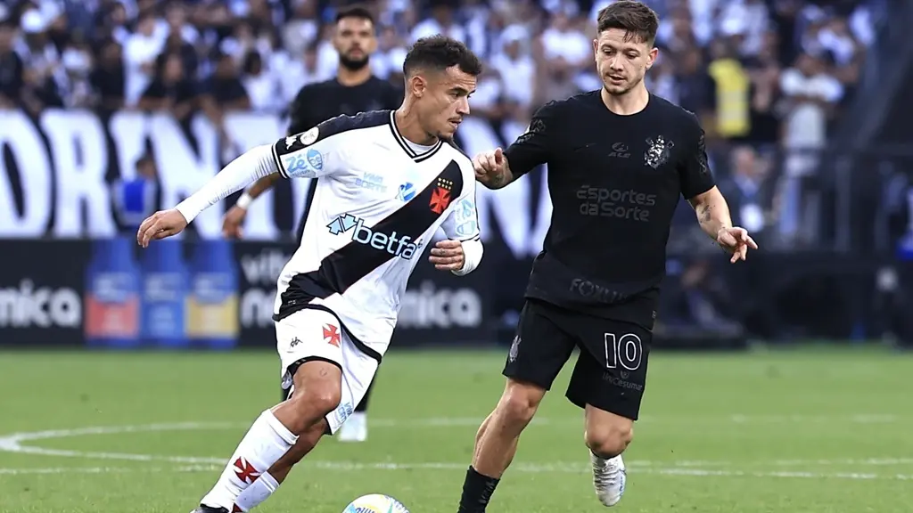 Imagem com jogadores de Corinthians e Vasco, que se enfrentam no jogo de ida da final da Copa do Brasil