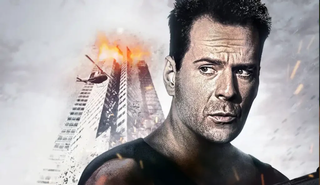 Cena do prédio Nakatomi Plaza no filme Duro de Matar (1988)