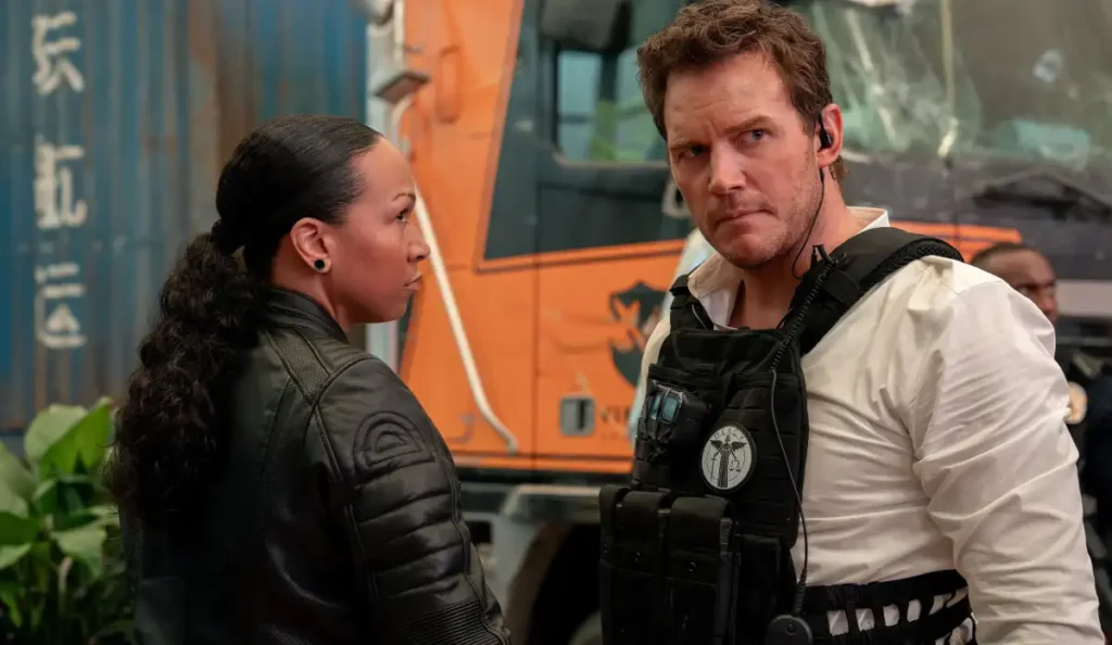 Chris Pratt em cena do filme Justiça Artificial, thriller futurista sobre justiça controlada por inteligência artificial