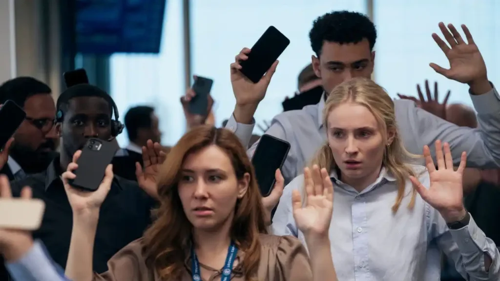 Cena da série O Roubo mostra personagens em situação de tensão durante assalto no Prime Video