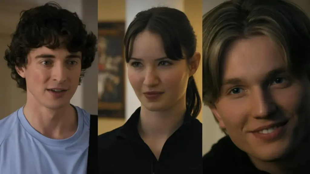 Montagem com os protagonistas da série Patinando no Amor, da Netflix