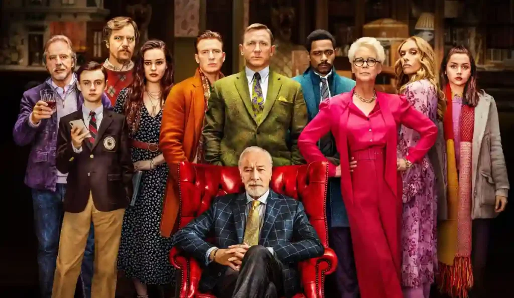 Elenco reunido em cena do filme Entre Facas e Segredos, exibido na TV Globo