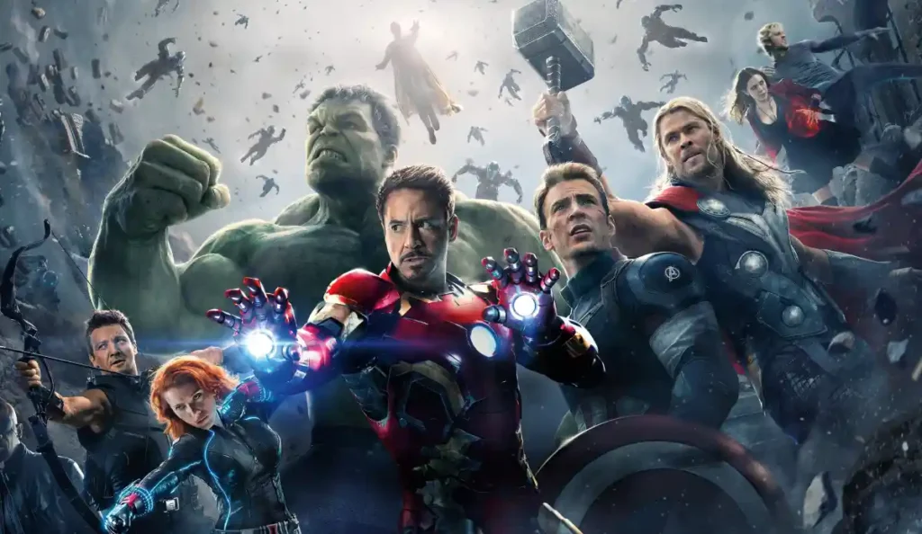 Cena de ação do filme Vingadores Era de Ultron (2015) exibido na Temperatura Máxima.