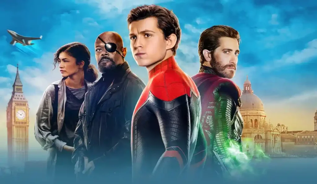 Tom Holland como Homem-Aranha em cena do filme Longe de Casa, exibido na Temperatura Máxima da TV Globo.