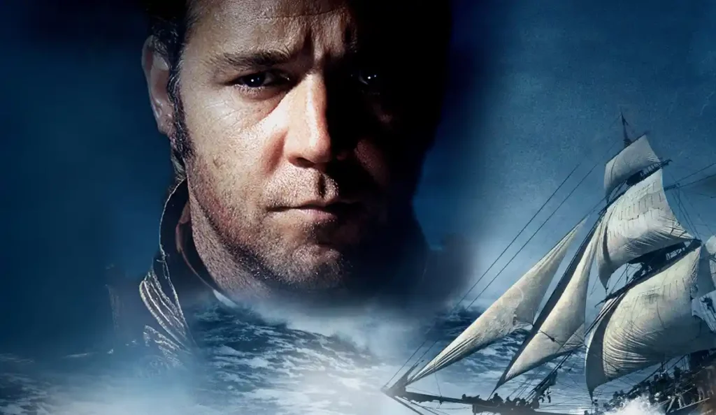 Russell Crowe como capitão Jack Aubrey no filme Mestre dos Mares