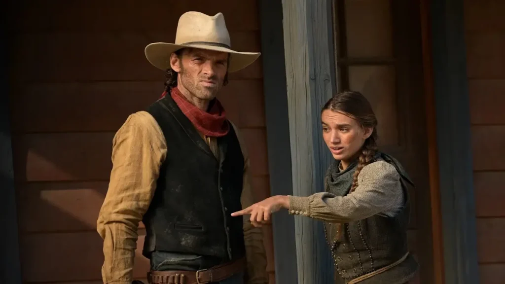 Lucky Luke e Louise em cena da série live-action do Disney+ ambientada no Velho Oeste
