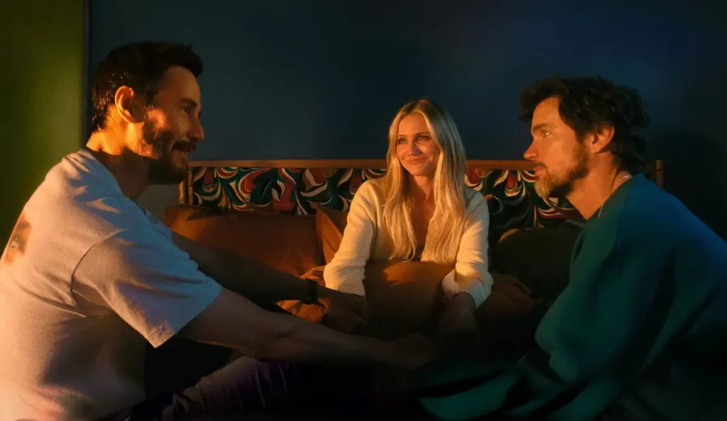 Cena do elenco do filme Consequência, produção da Apple TV+