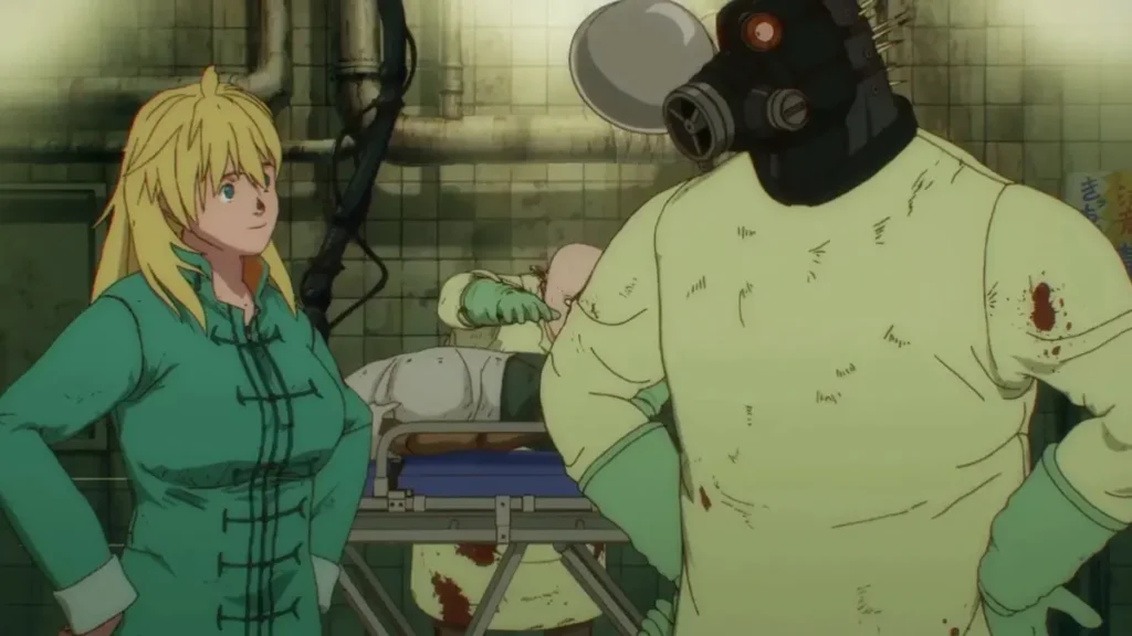 Nikaido ao lado de Shin em cena do anime Dorohedoro
