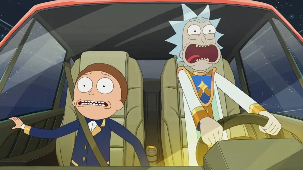 Rick e Morty aparecem dentro de uma nave em cena da animação do Adult Swim.