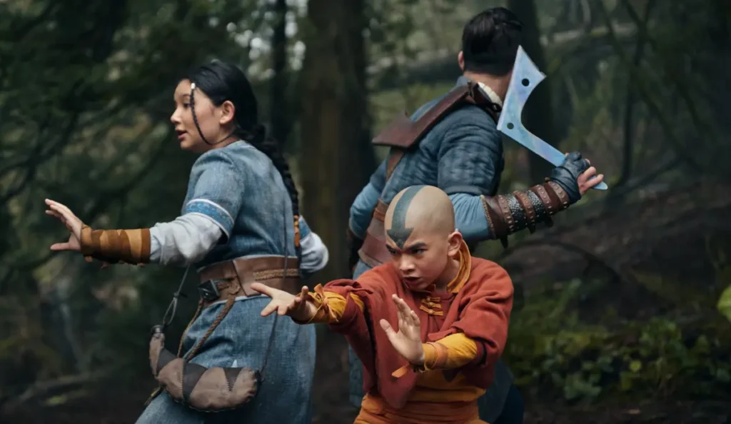 Aang aparece em cena da série Avatar: O Último Mestre do Ar, da Netflix