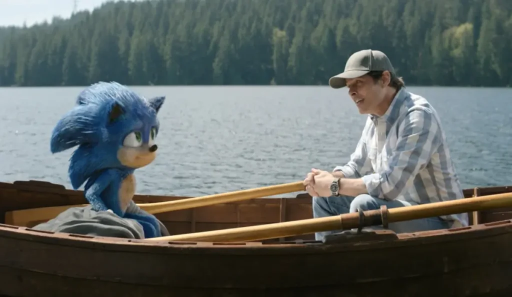 Sonic em cena de ação no filme Sonic 2: O Filme