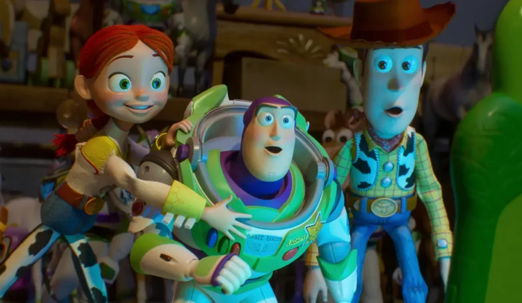 Woody, Buzz Lightyear e Jessie em cena de Toy Story 5