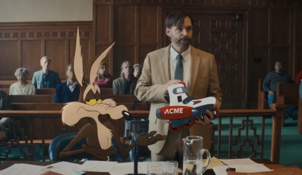 Will Forte e Coiote em cena do filme Coyote vs. ACME
