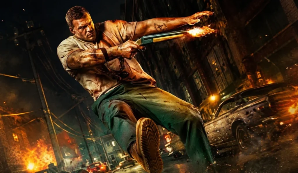 Alan Ritchson em cena de Motor City, novo filme de ação lançado no digital nos Estados Unidos