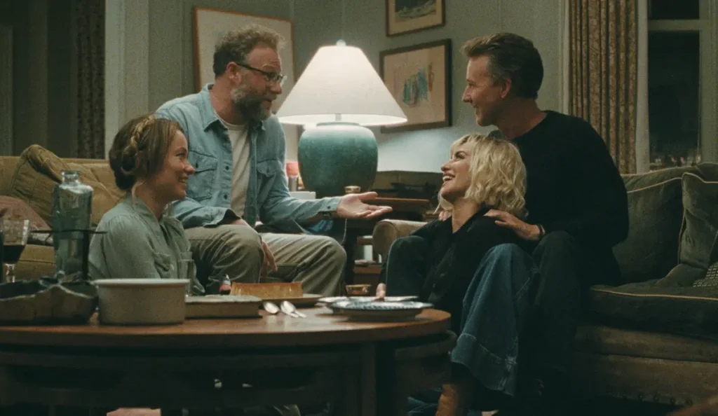 Olivia Wilde e Seth Rogen em cena do filme O Convite
