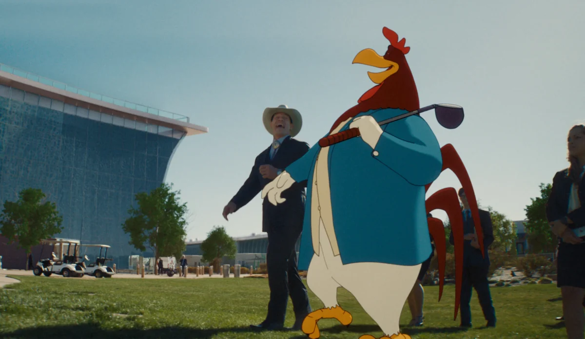 Coyote e personagens de Coyote vs. ACME durante a história do filme
