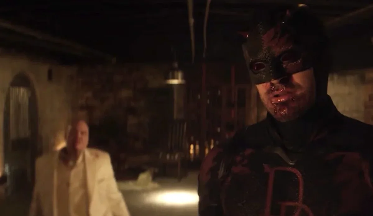Matt Murdock e Wilson Fisk em cena de Demolidor: Renascido, série estrelada por Charlie Cox e Vincent D’Onofrio