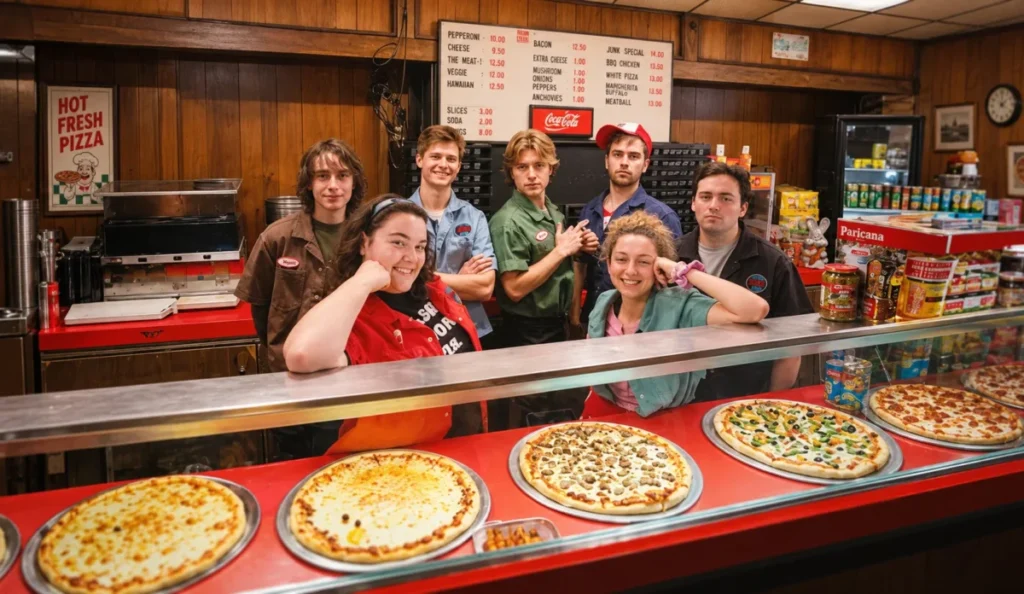 Randall Park interpreta Terry Sylvester, proprietário da pizzaria na série Salário Mínimo, da Netflix.